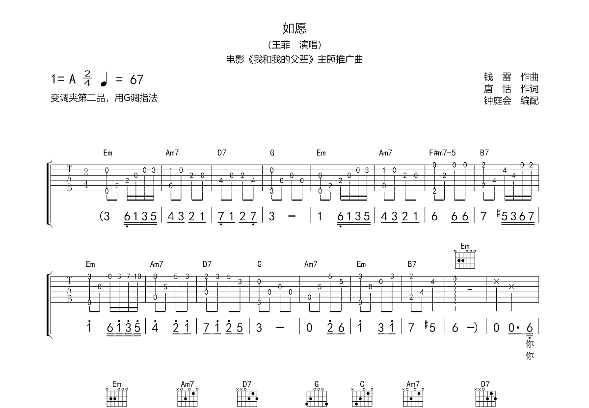 如愿吉他谱预览图