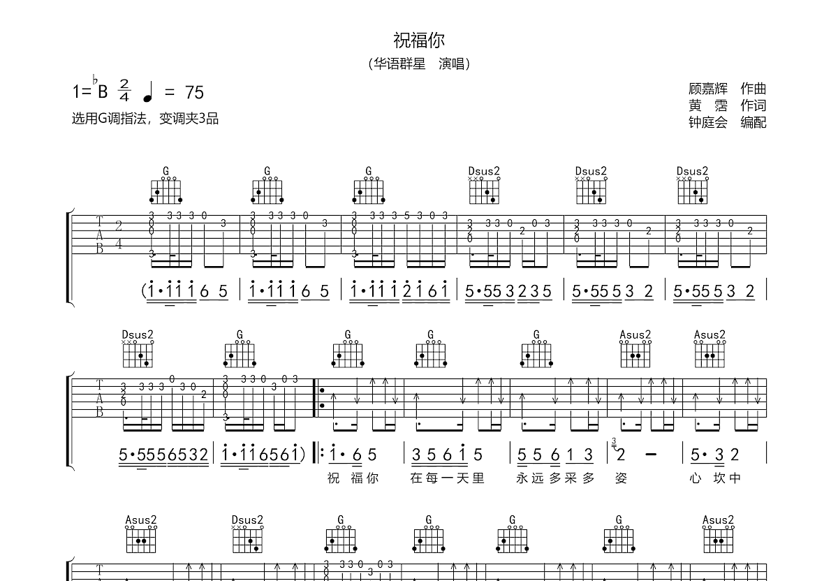 祝福你吉他谱预览图