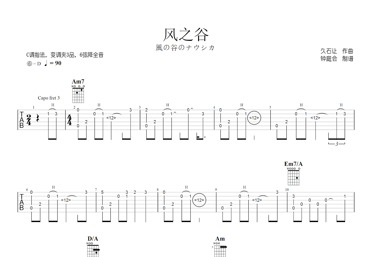 风之谷吉他谱预览图