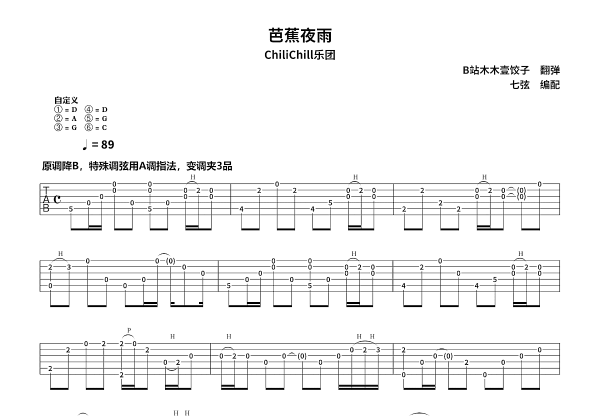芭蕉夜雨吉他谱预览图
