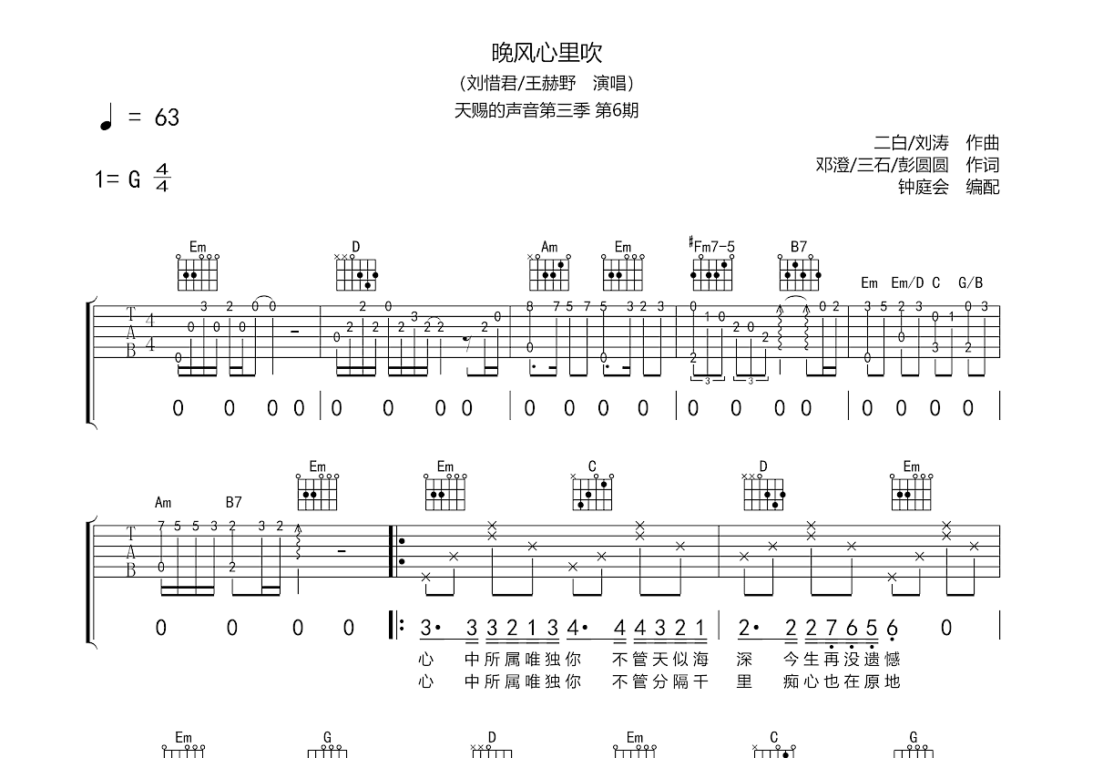晚风心里吹吉他谱预览图