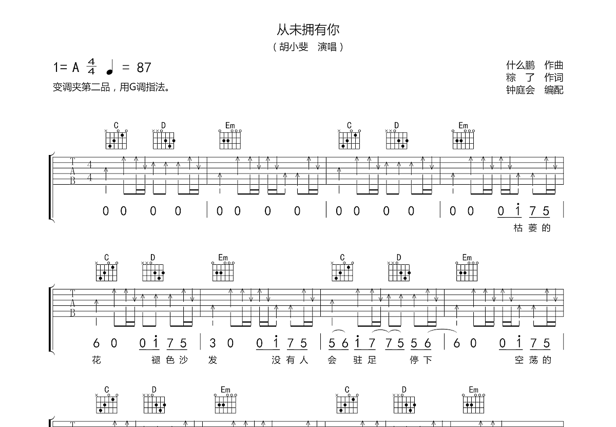 从未拥有你吉他谱预览图