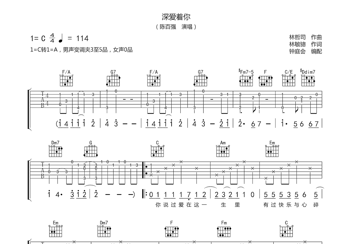 深爱着你吉他谱预览图