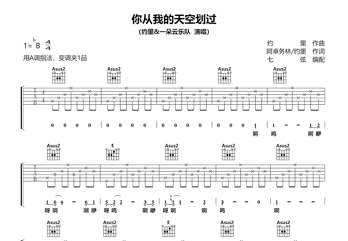你从我的天空划过吉他谱预览图