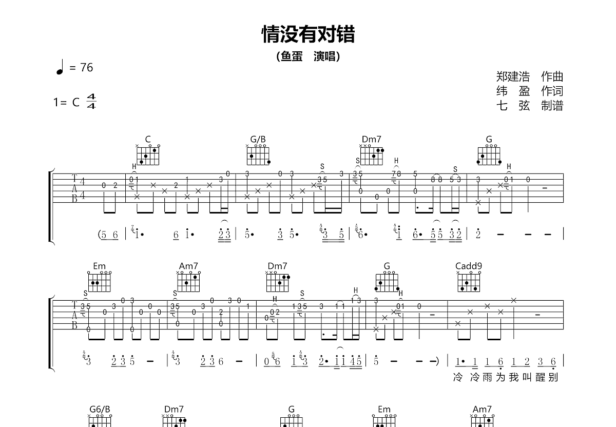 情没有对错吉他谱预览图