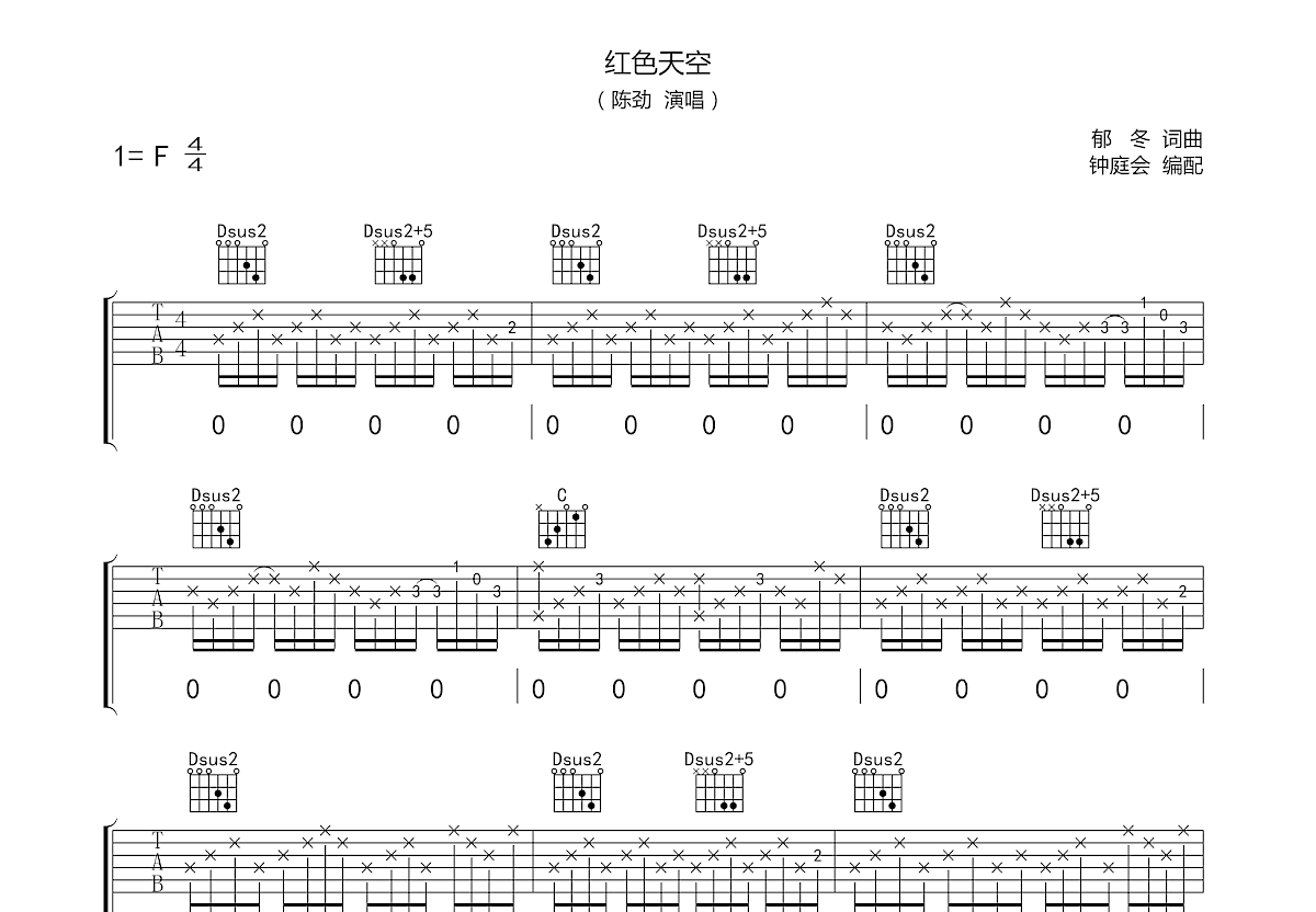 红色天空吉他谱预览图
