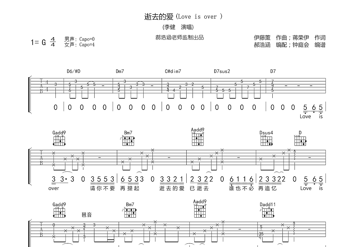 逝去的爱吉他谱预览图