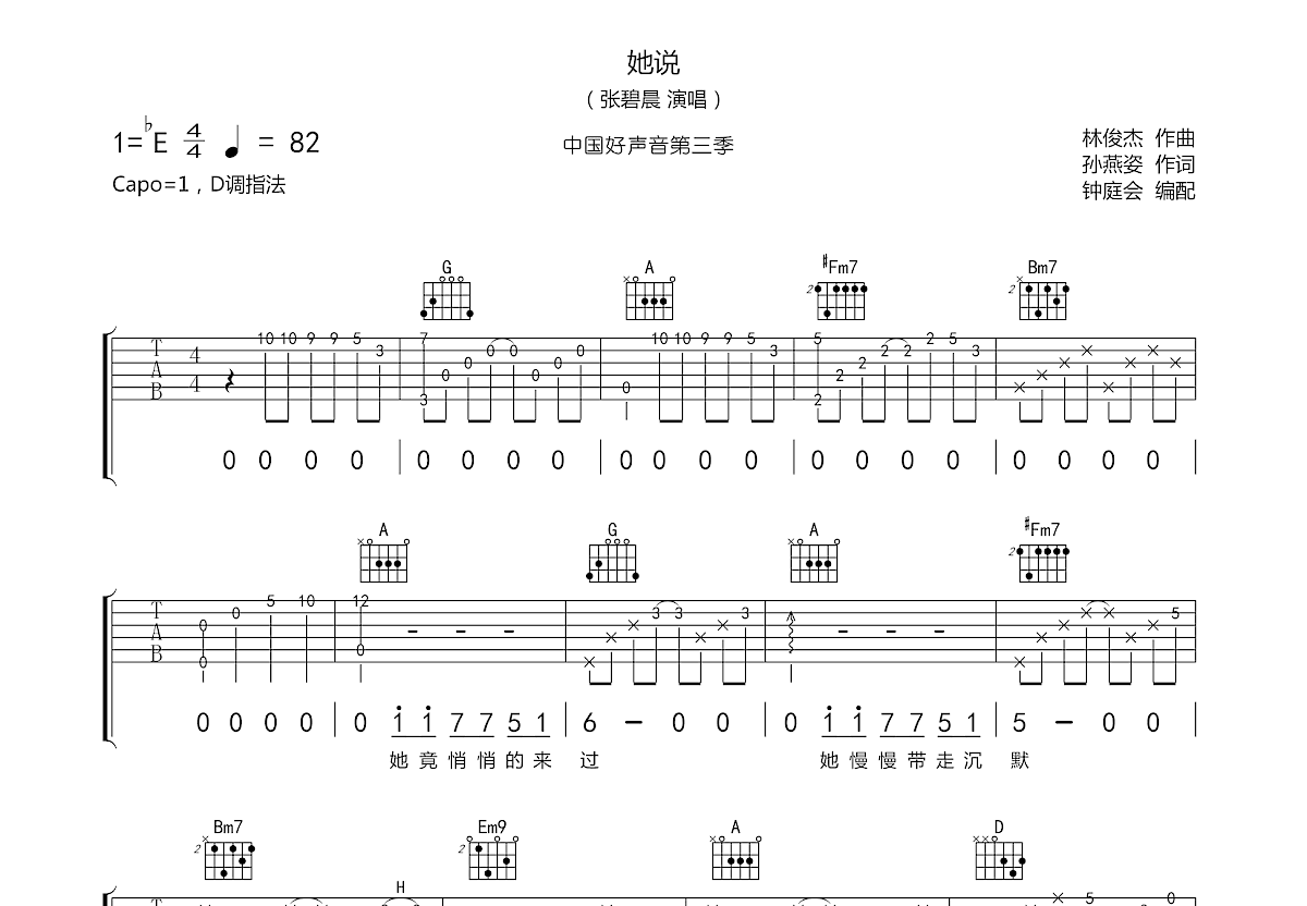 她说吉他谱预览图