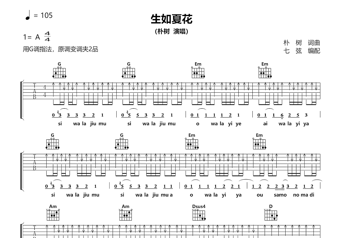 生如夏花吉他谱预览图