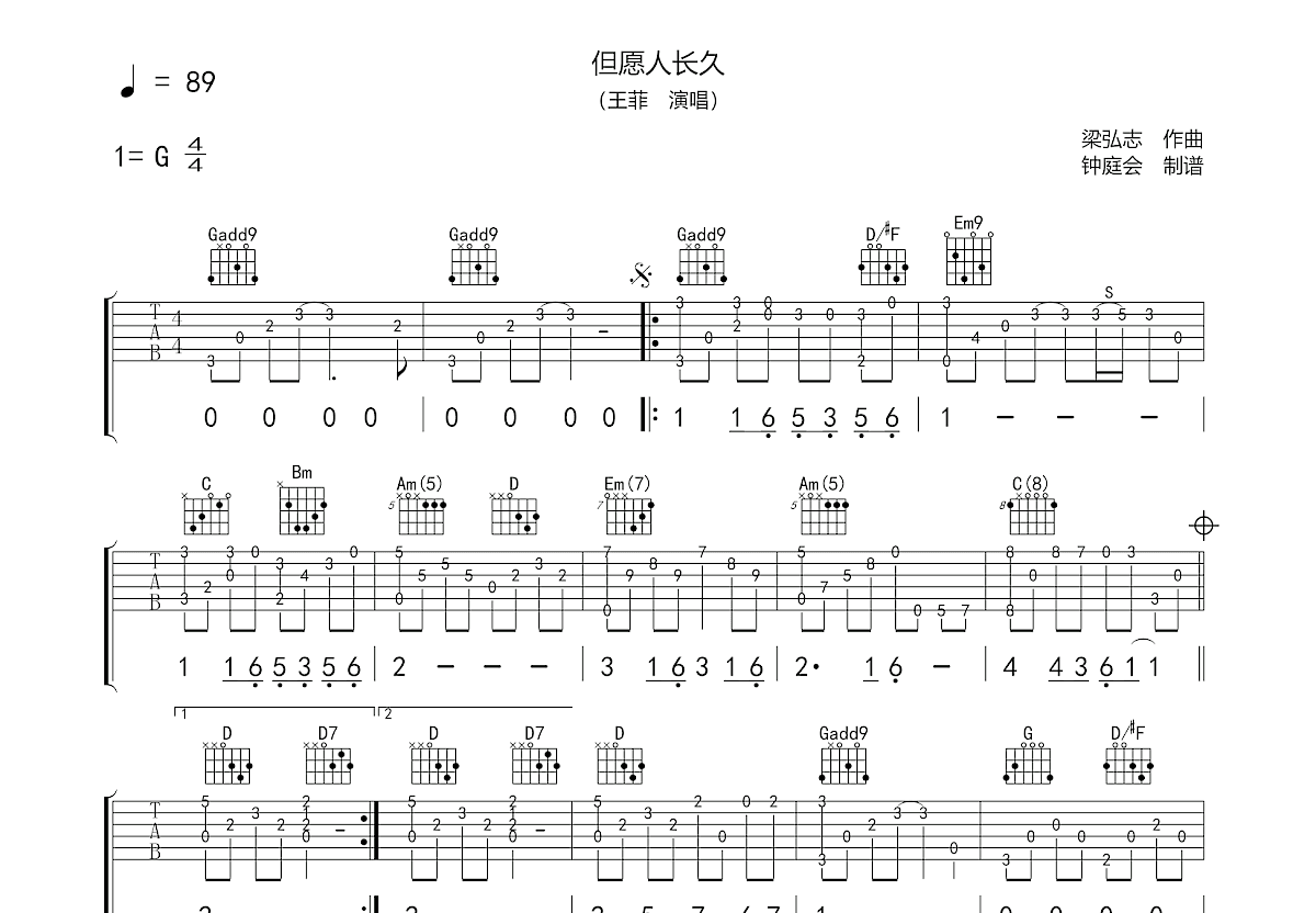 但愿人长久吉他谱预览图