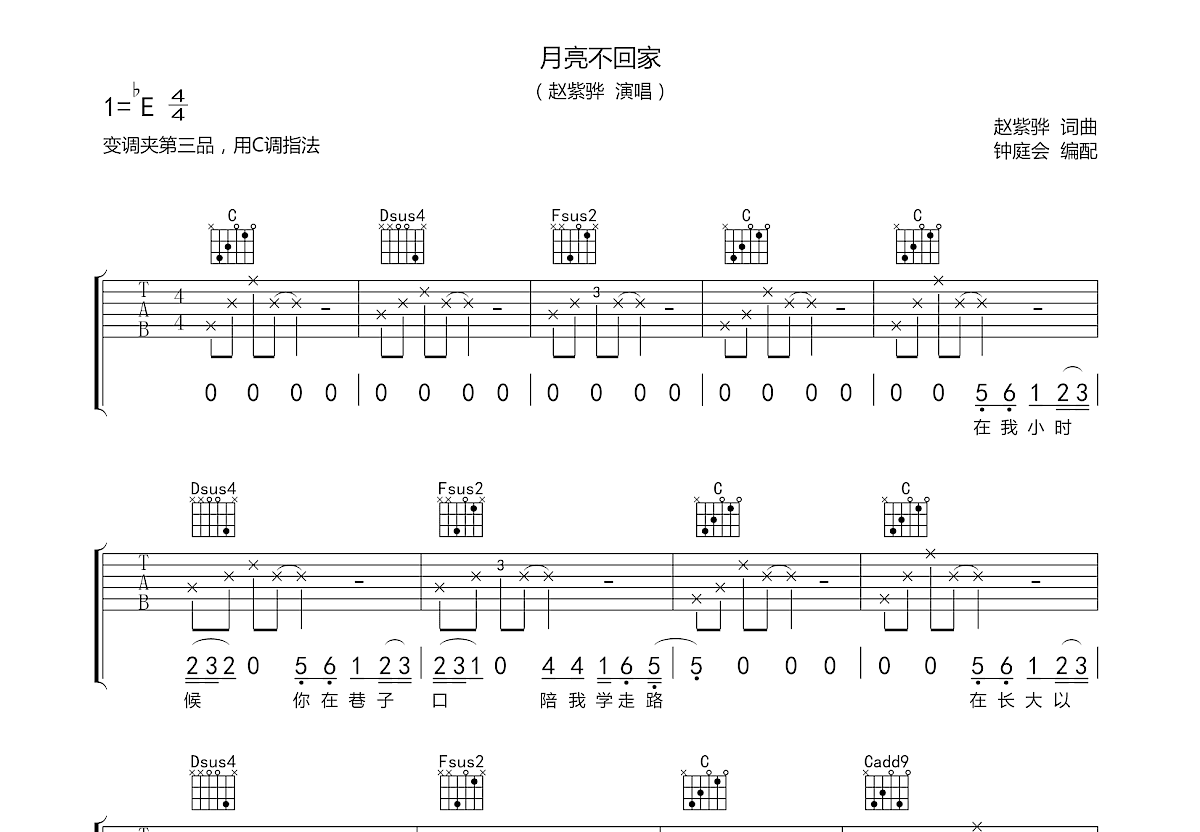 月亮不回家吉他谱预览图