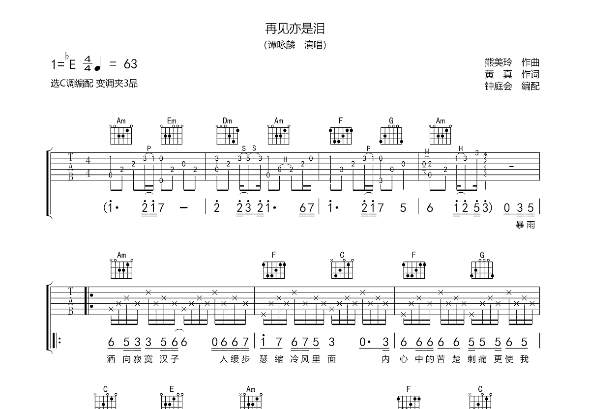 再见亦是泪吉他谱预览图