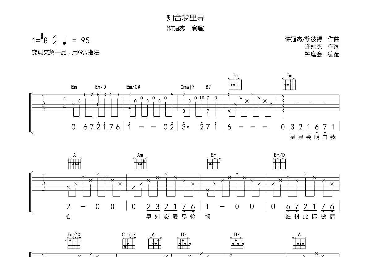 知音梦里寻吉他谱预览图