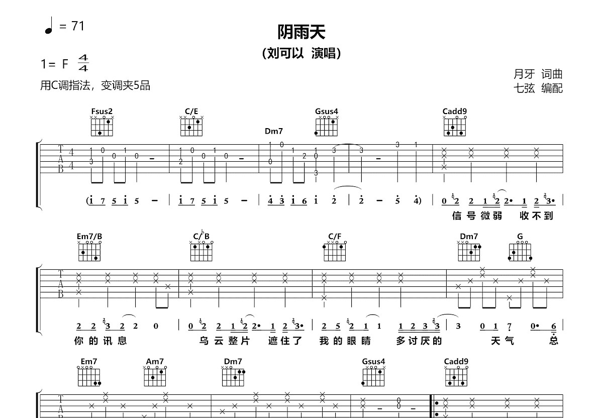 阴雨天吉他谱预览图