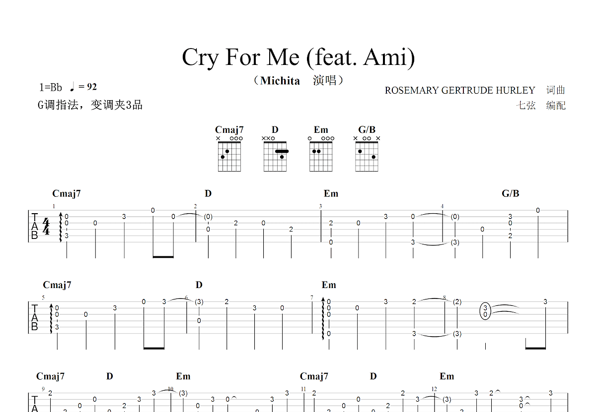 Cry For Me吉他谱预览图