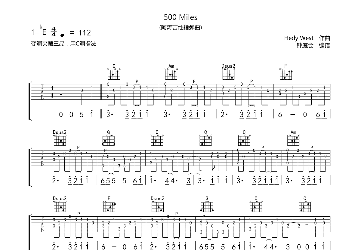 500 Miles吉他谱预览图