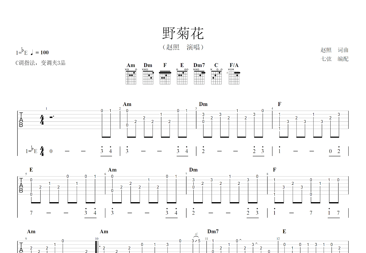 野菊花吉他谱预览图