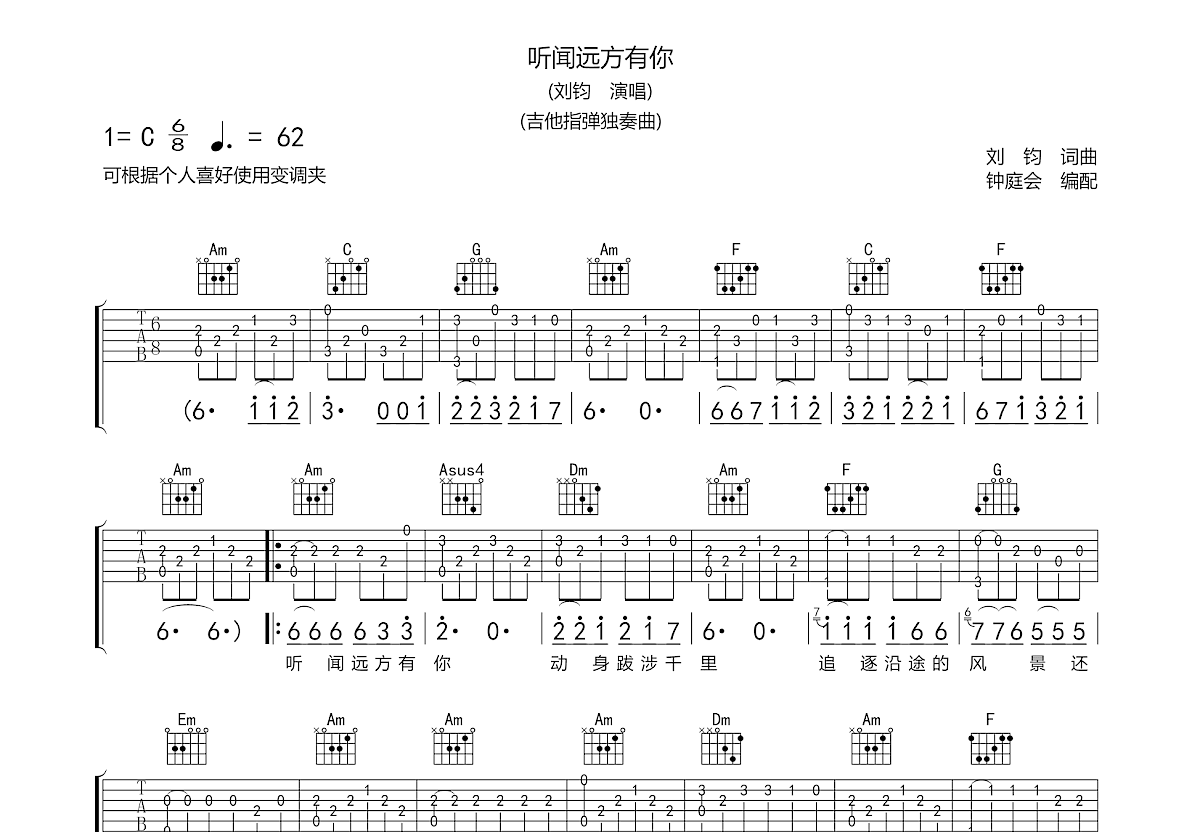 听闻远方有你吉他谱预览图