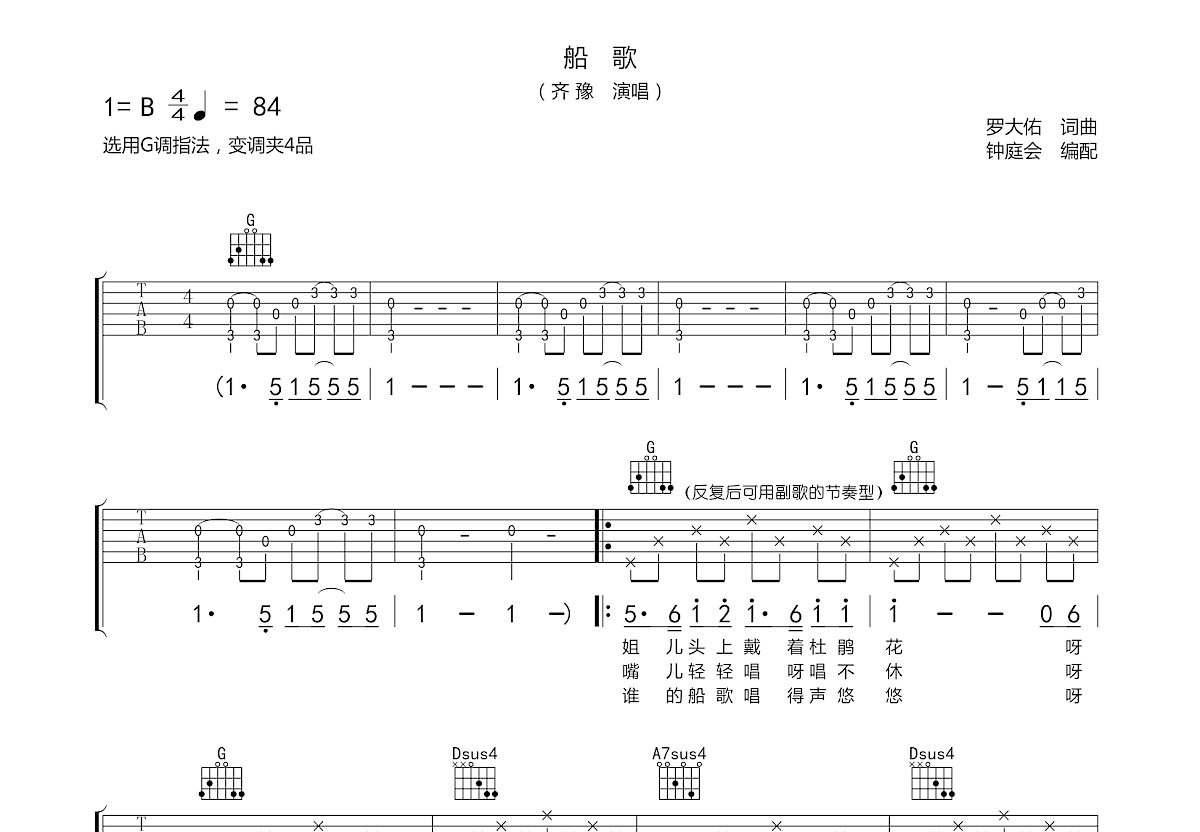 船歌吉他谱预览图