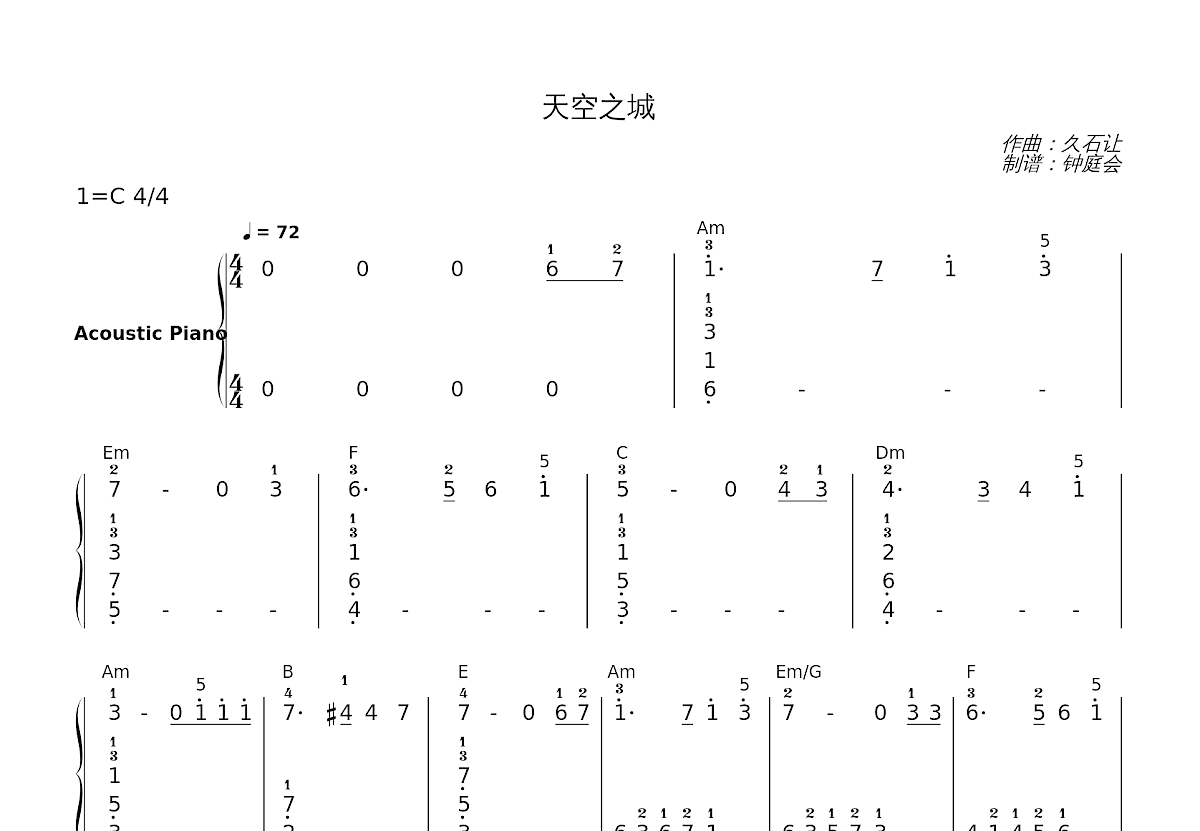 天空之城简谱预览图