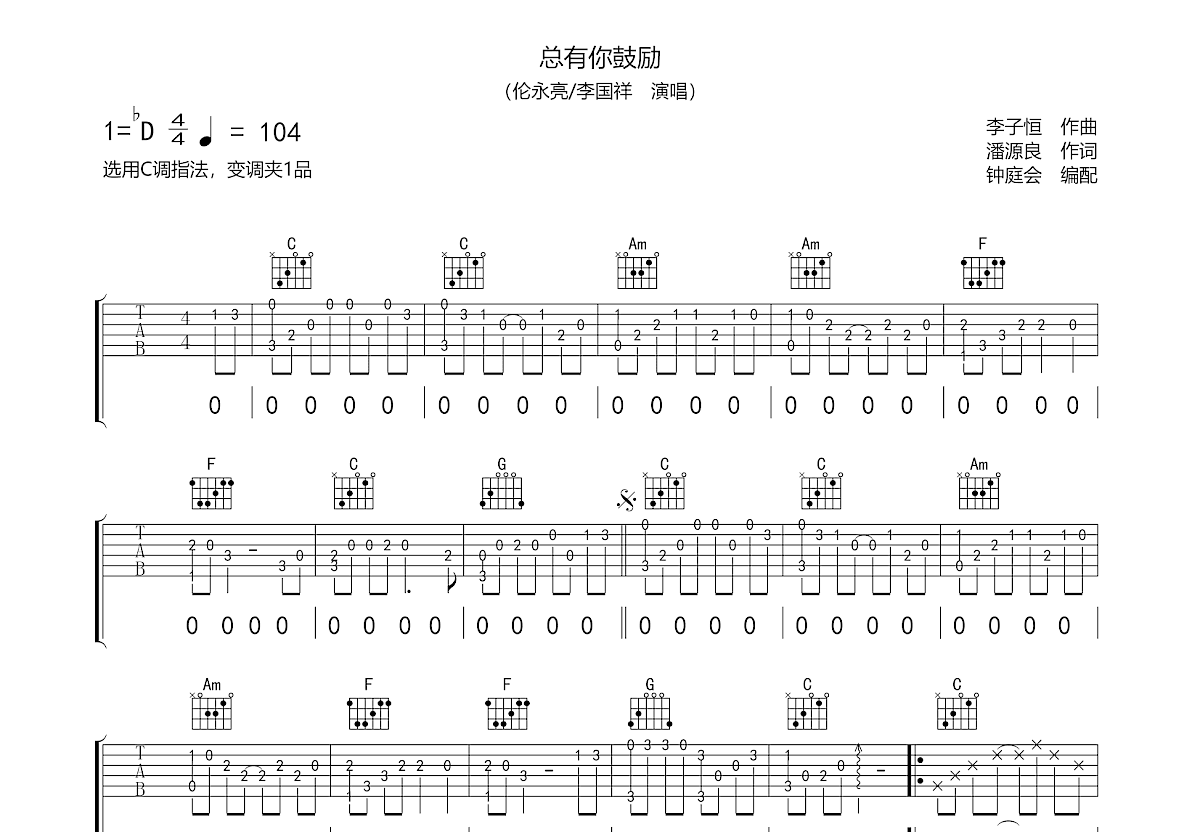 总有你鼓励吉他谱预览图