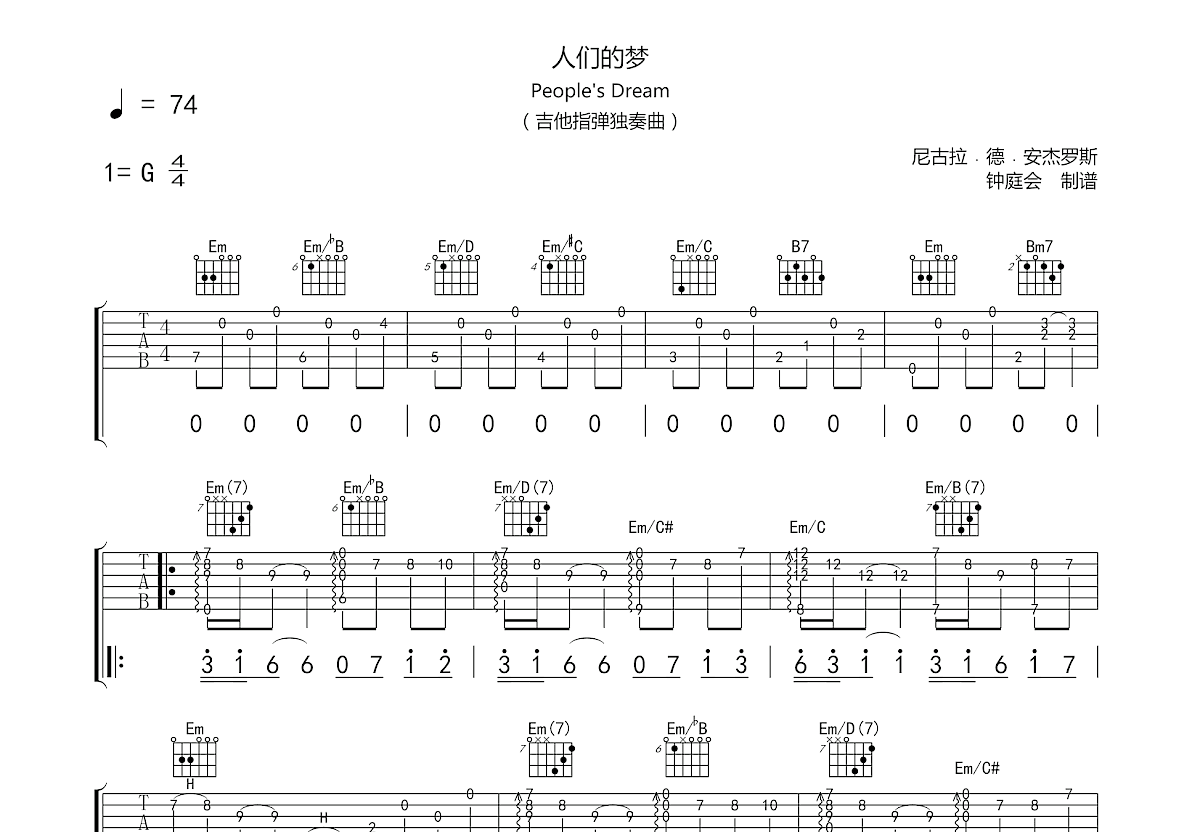 人们的梦吉他谱预览图