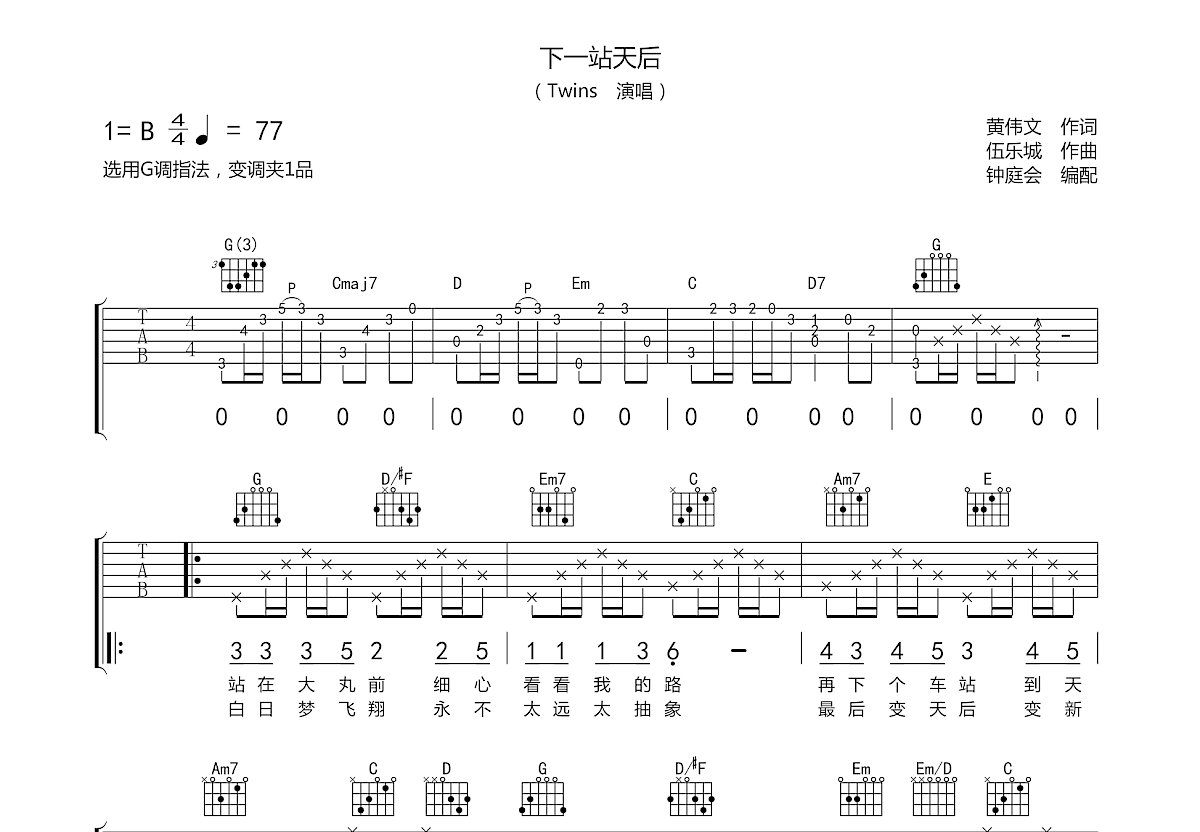 下一站天后吉他谱预览图