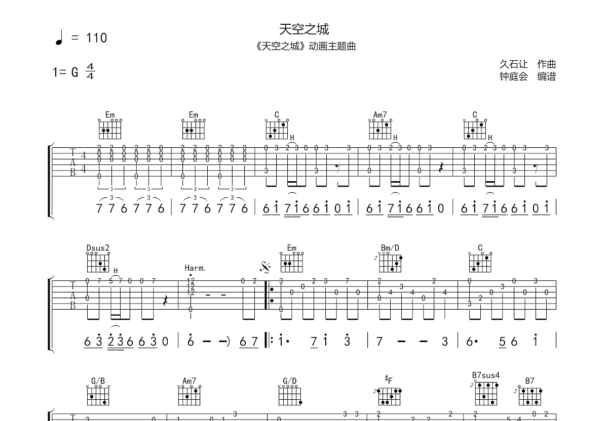 天空之城吉他谱预览图