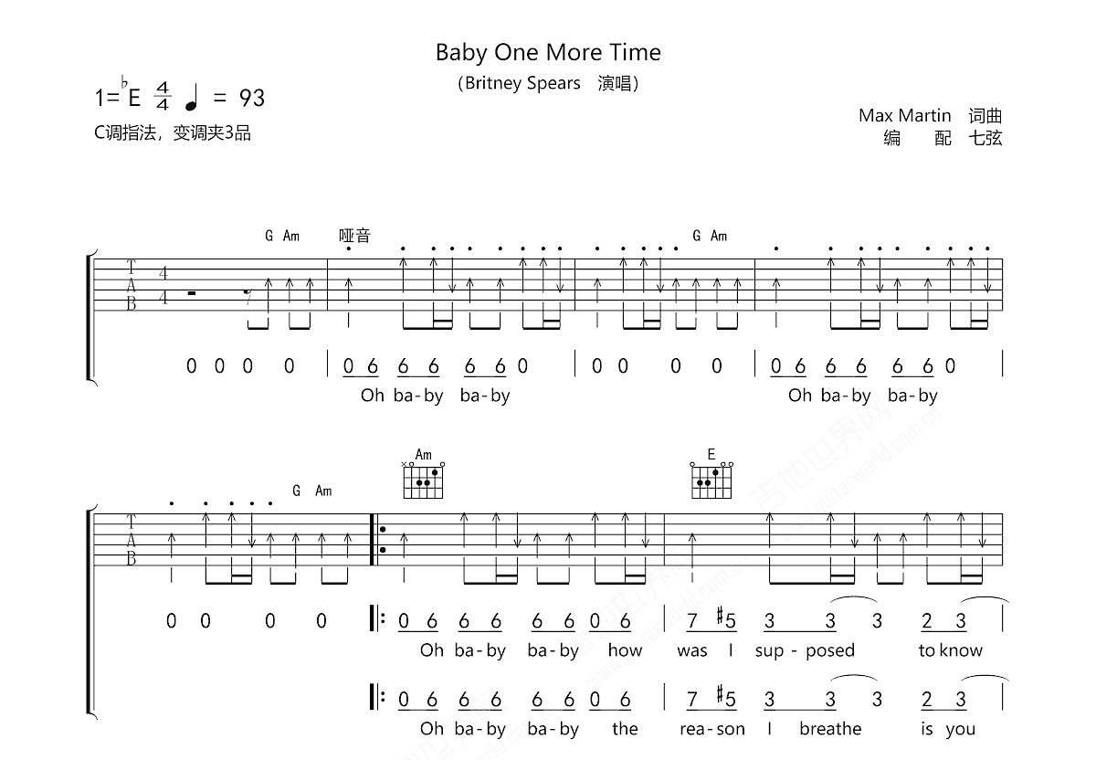 Baby One More Time吉他谱_Britney Spears_C调弹唱