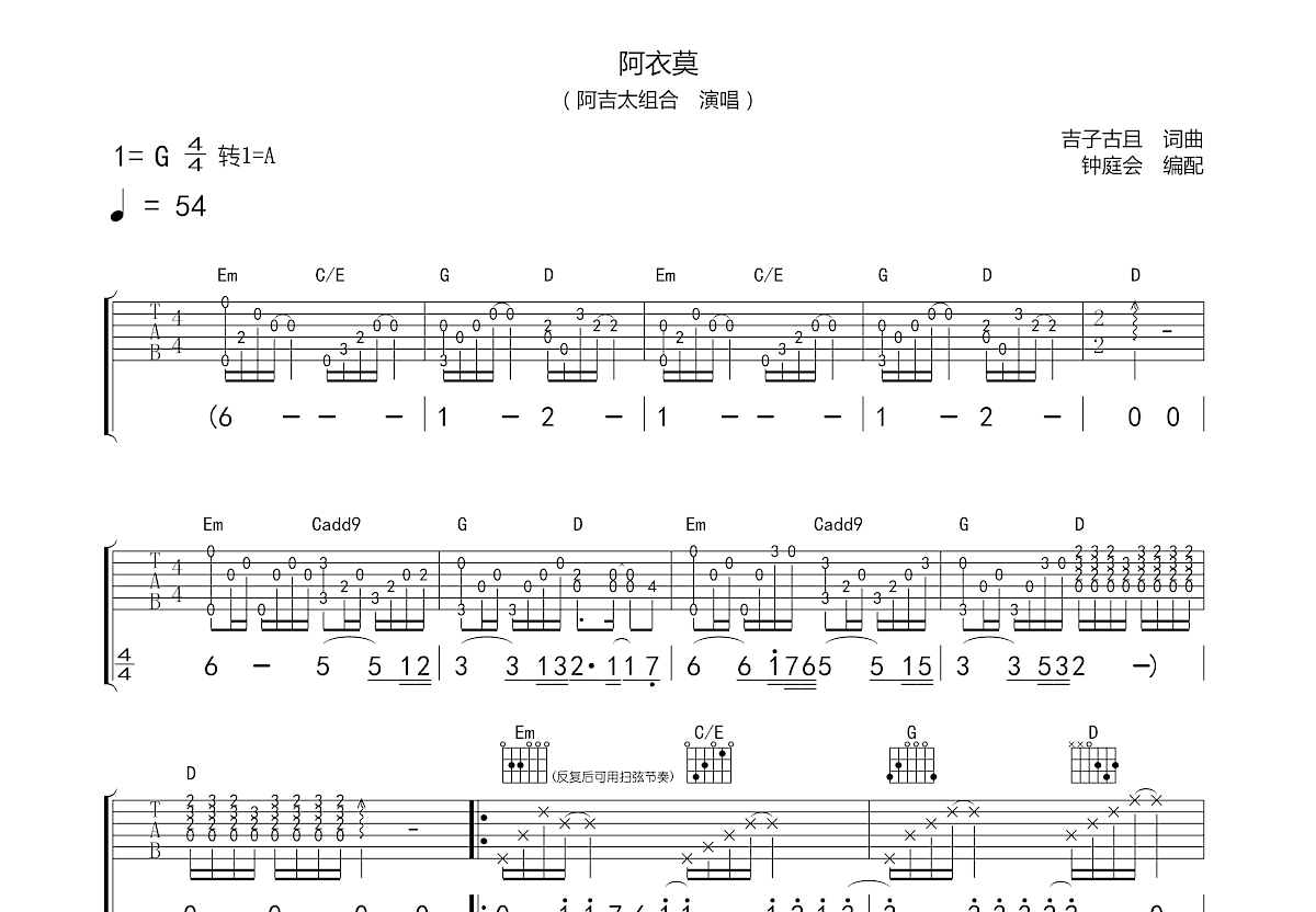 阿衣莫吉他谱预览图