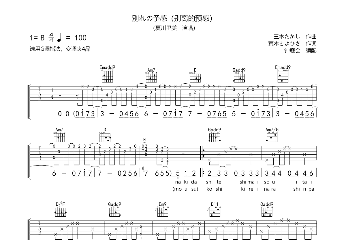 别离的预感吉他谱预览图