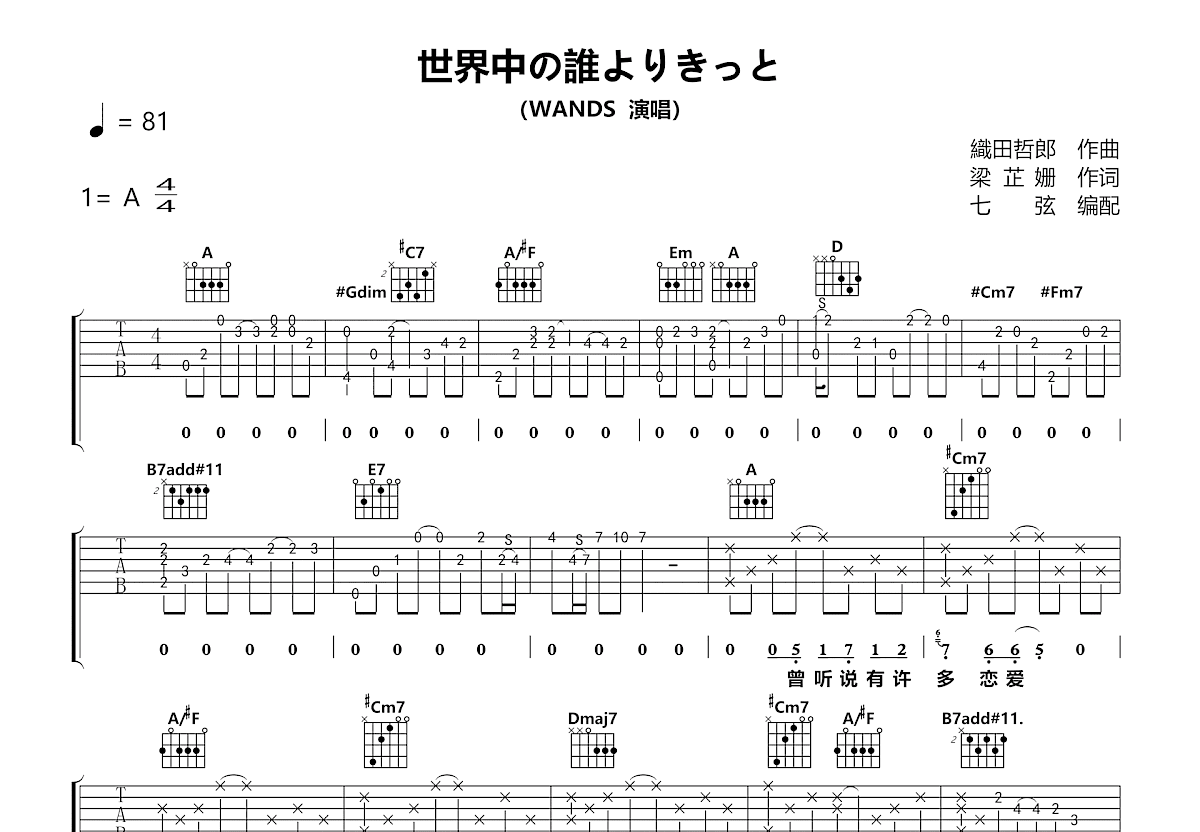 世界中の誰よりきっと吉他谱预览图