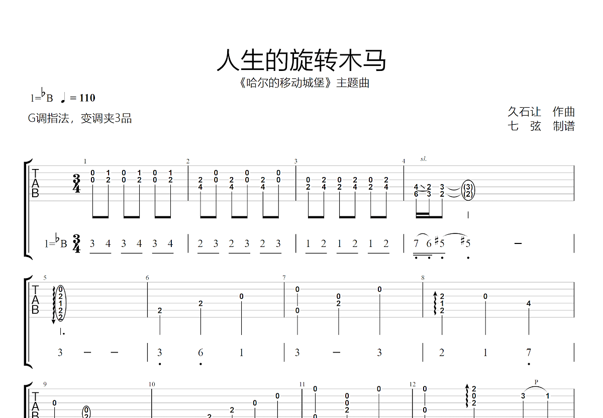 人生的旋转木马吉他谱预览图