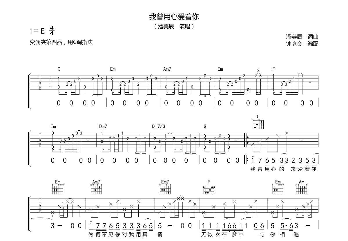 我曾用心爱着你吉他谱预览图