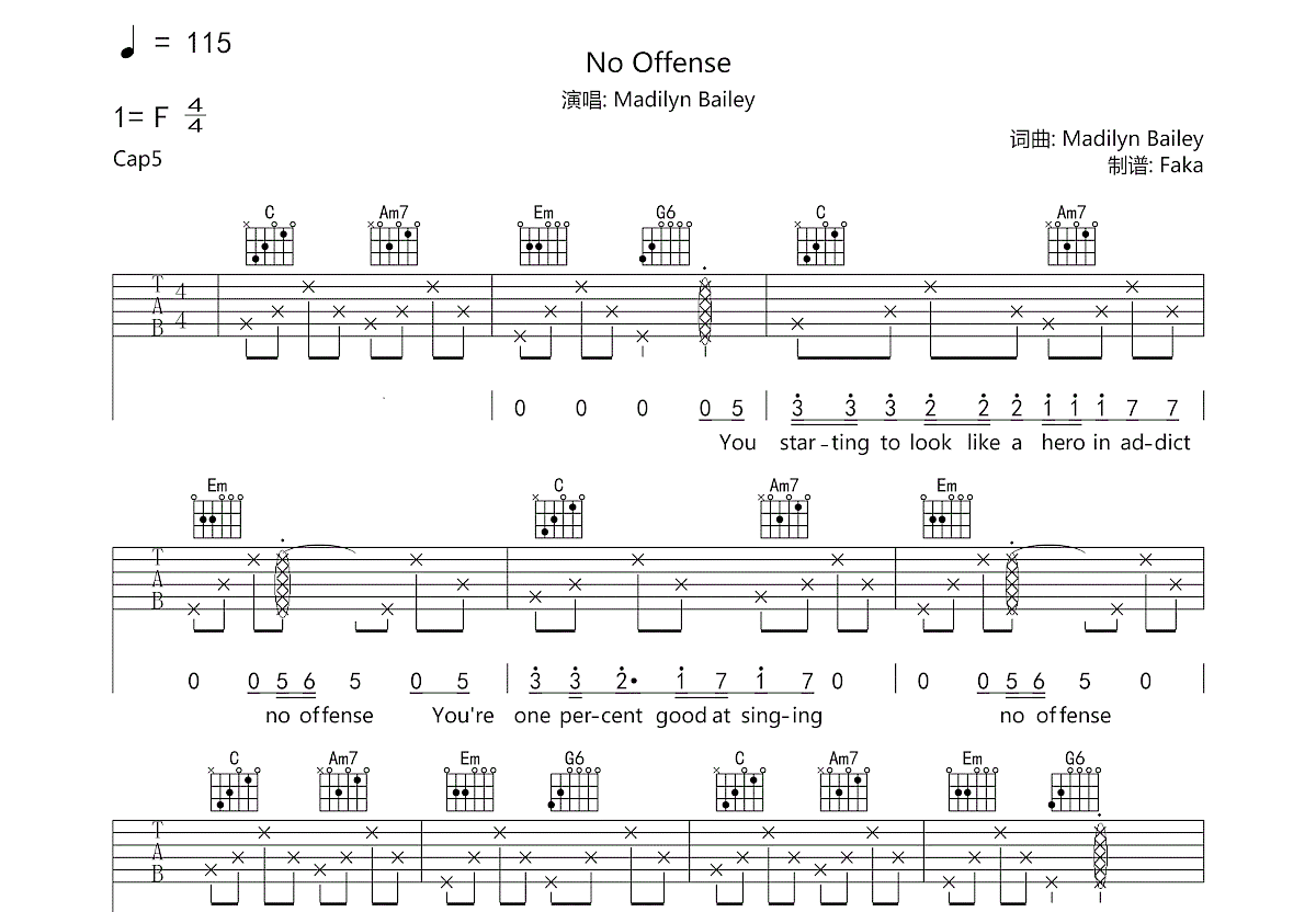 No Offense吉他谱预览图
