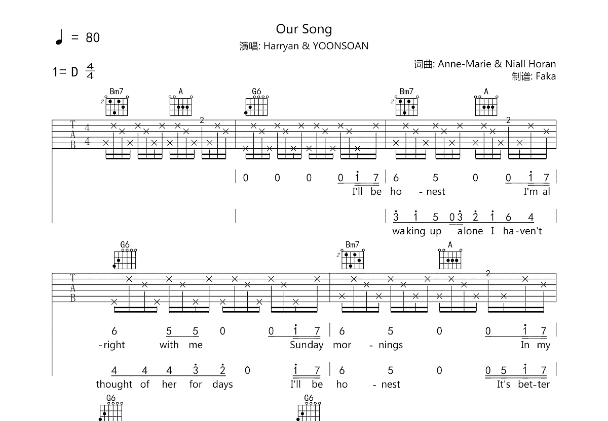 Our Song吉他谱预览图