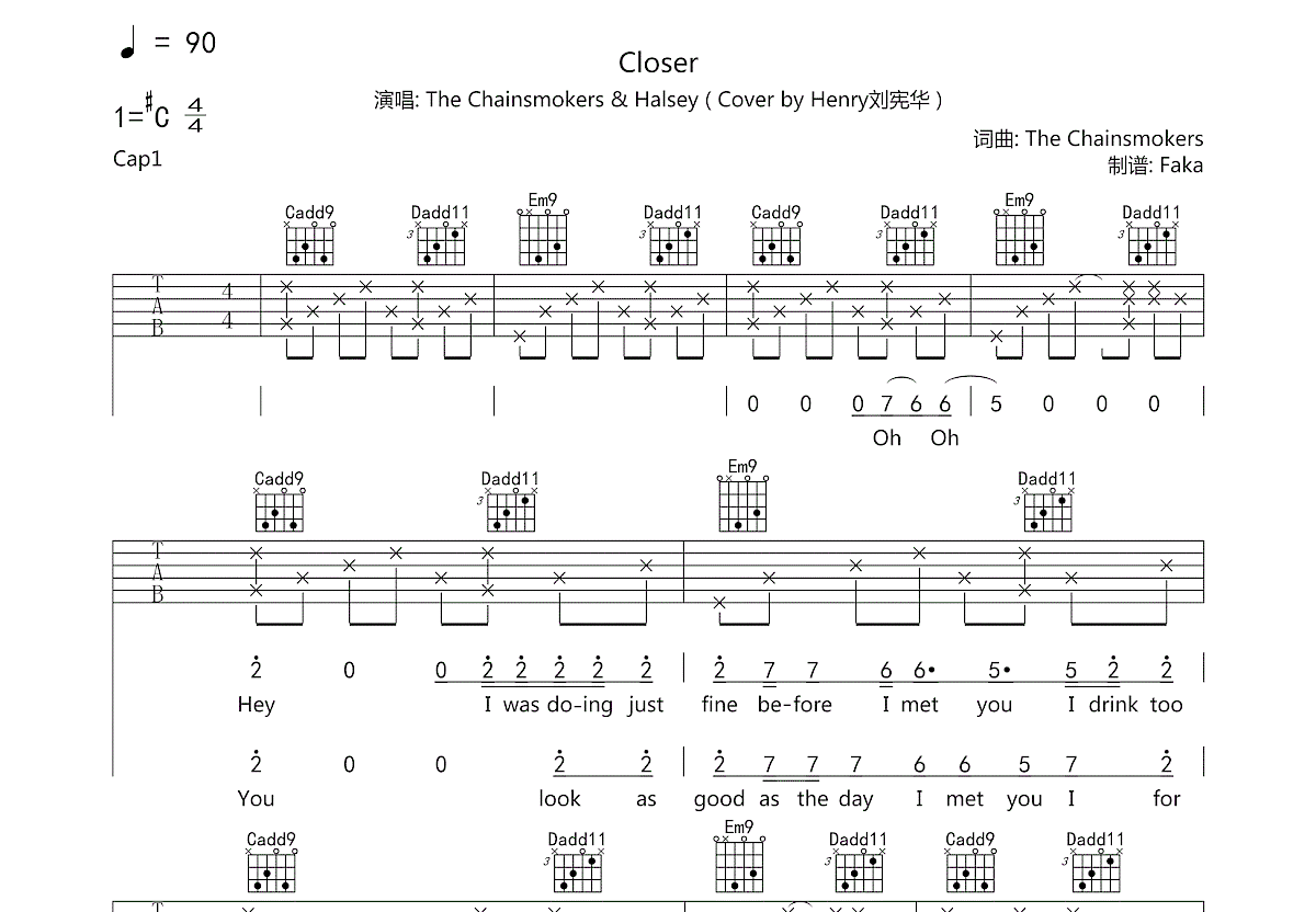 Closer吉他谱预览图