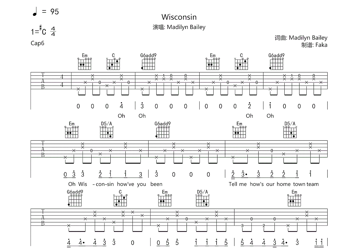 Wisconsin吉他谱预览图