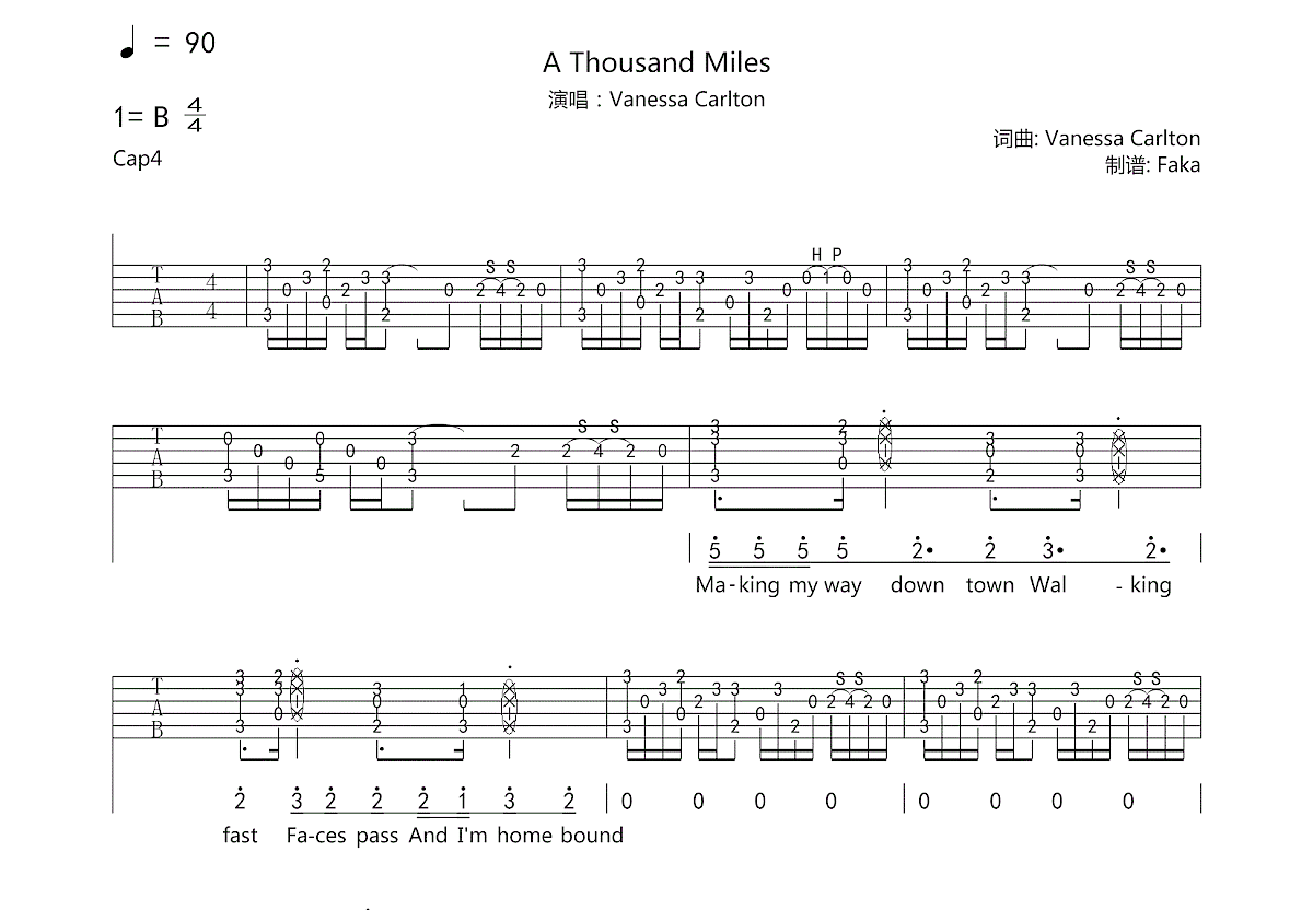A Thousand Miles吉他谱预览图
