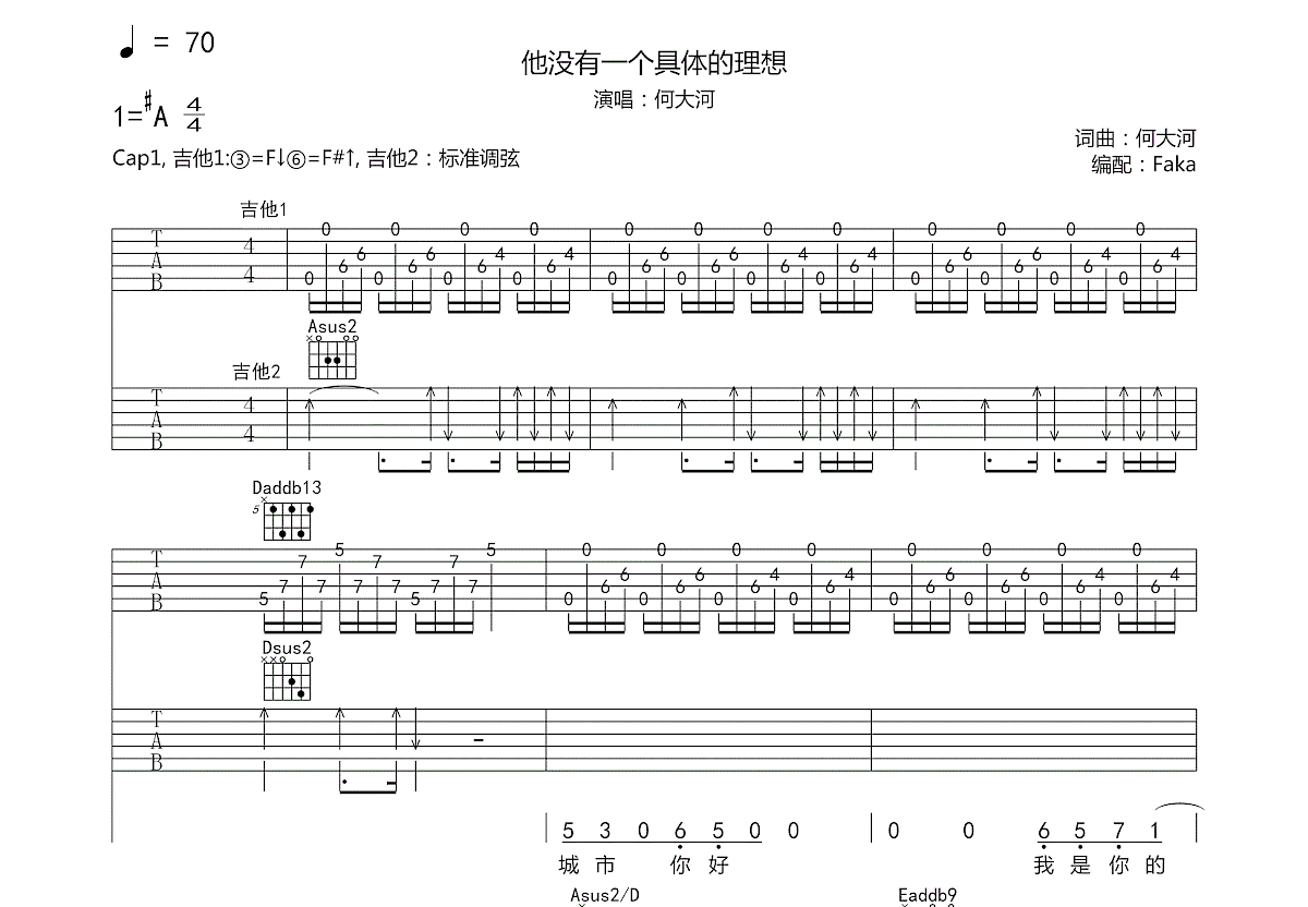 他没有一个具体的理想吉他谱预览图