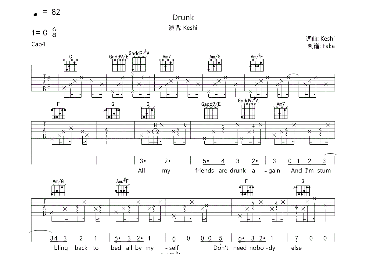 Drunk吉他谱预览图