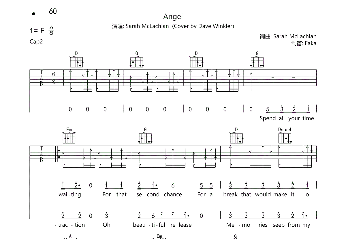 Angel吉他谱预览图