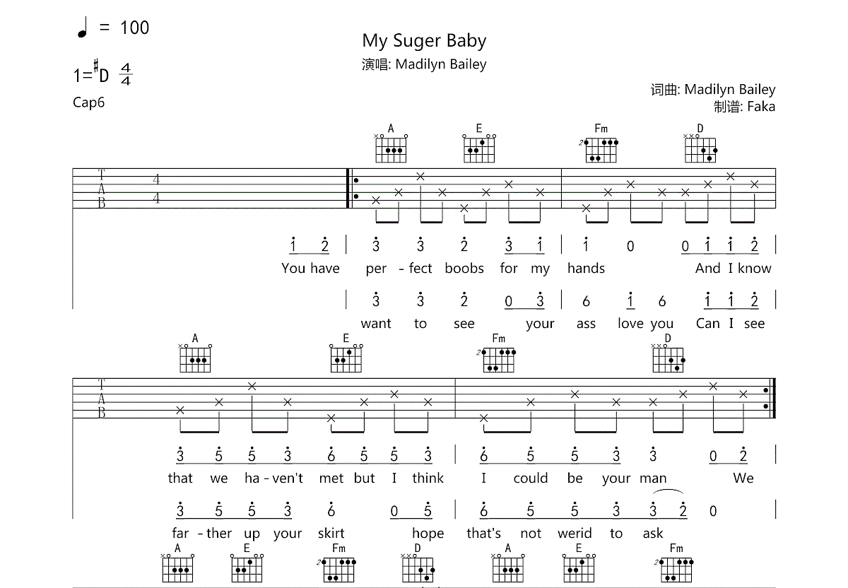 My Suger Baby吉他谱预览图