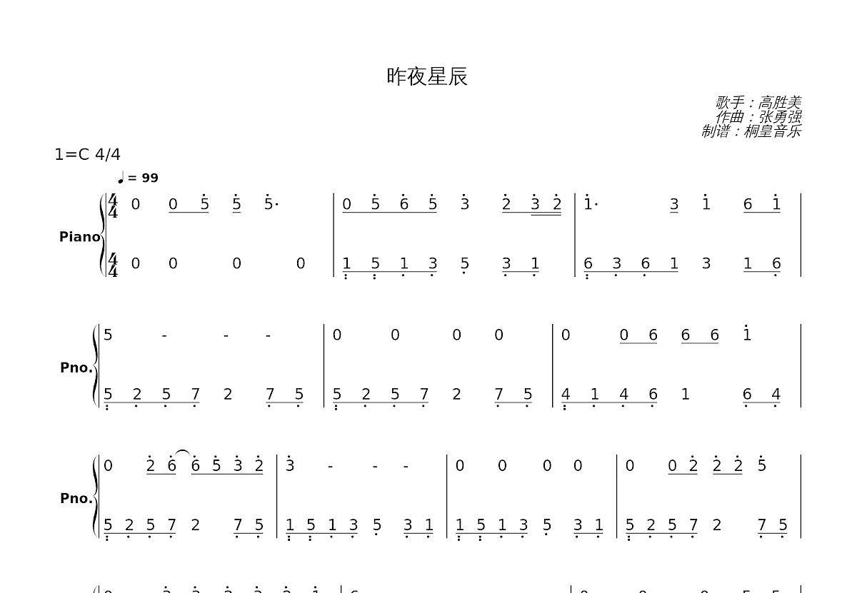 昨夜星辰简谱预览图