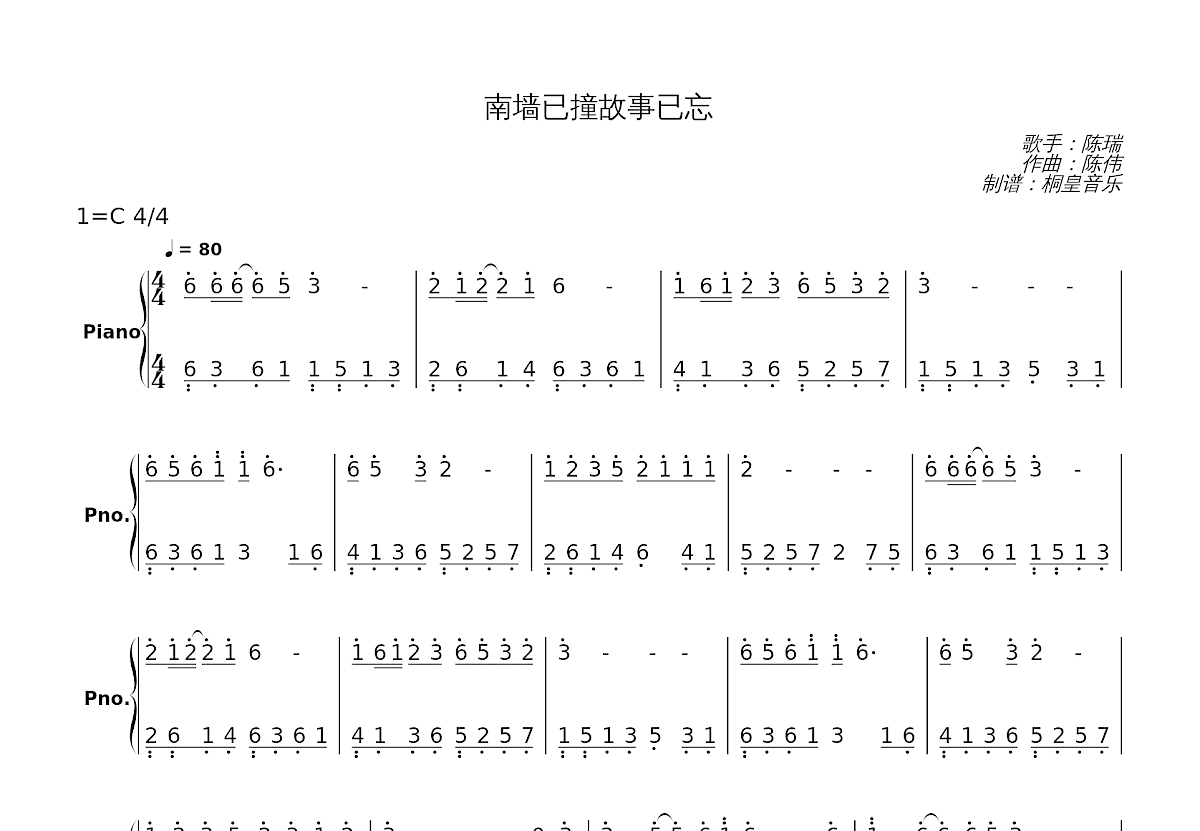 南墙已撞故事已忘简谱预览图