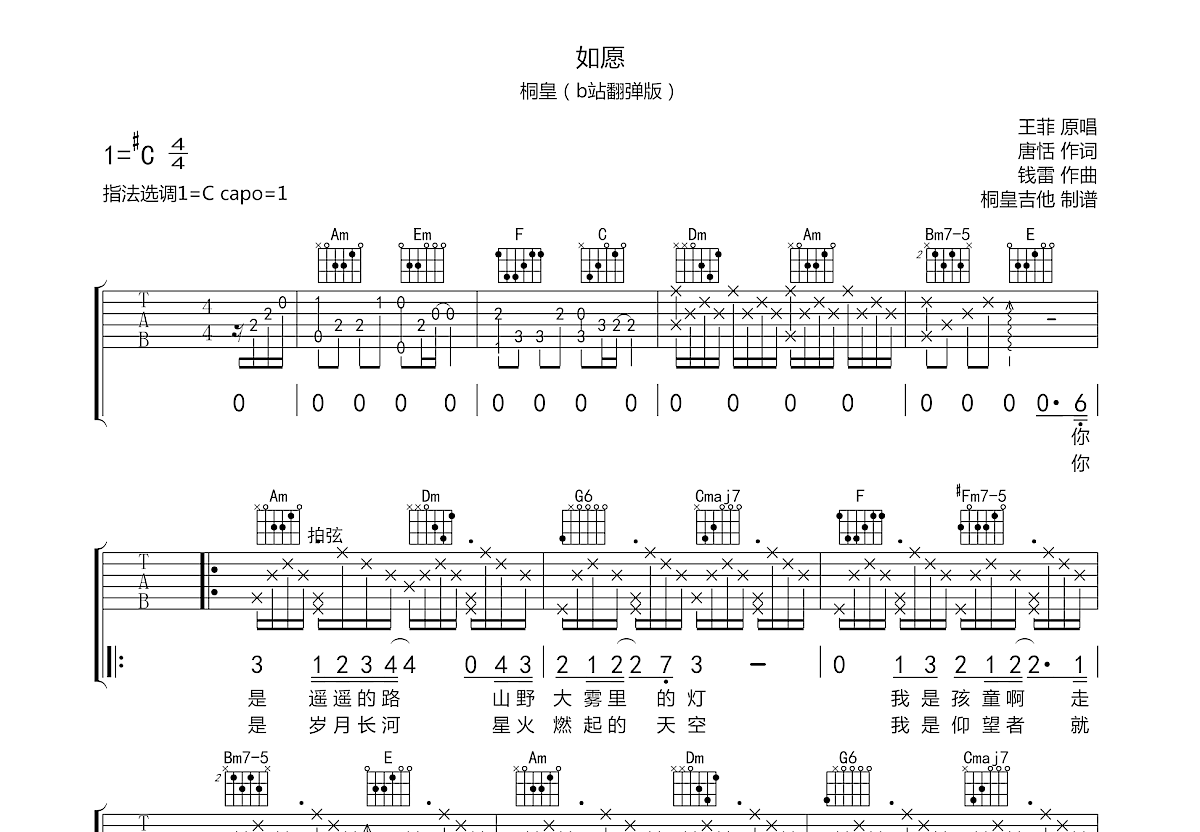 如愿吉他谱预览图