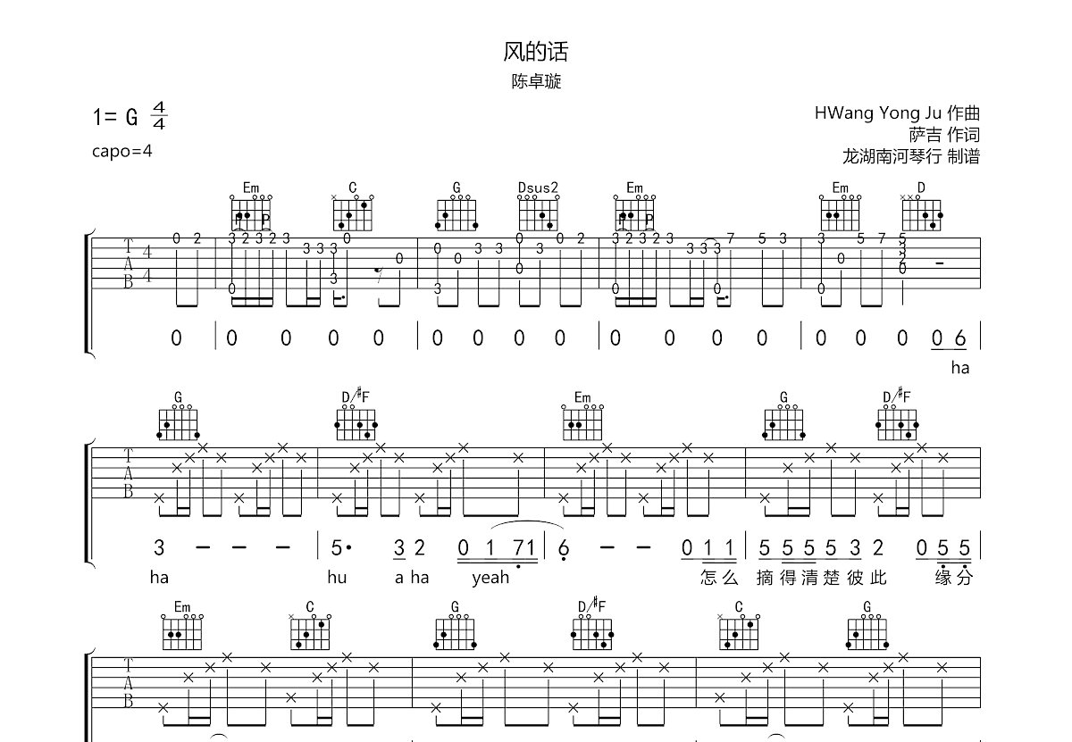 风的话吉他谱预览图