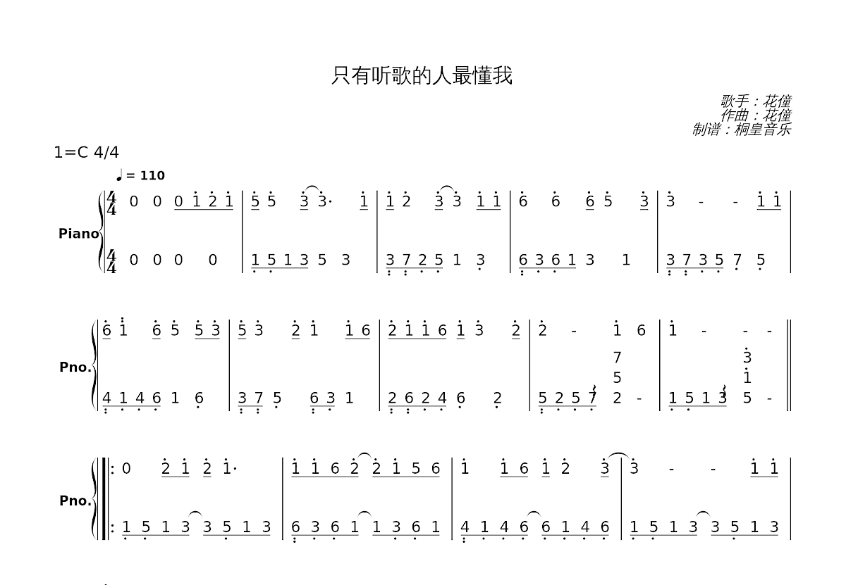 只有听歌的人最懂我简谱预览图