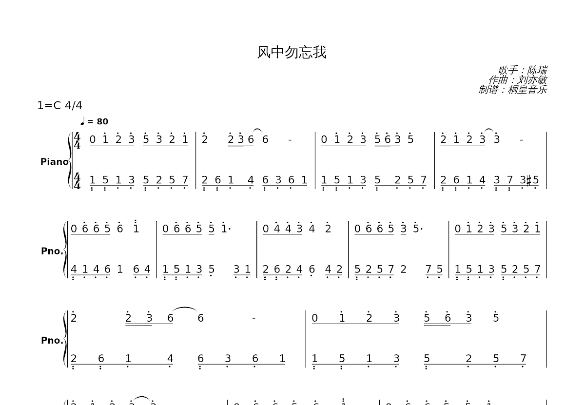 风中勿忘我简谱预览图