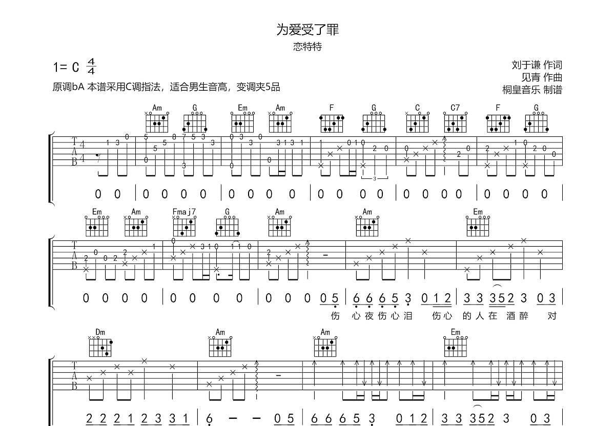 为爱受了罪吉他谱预览图